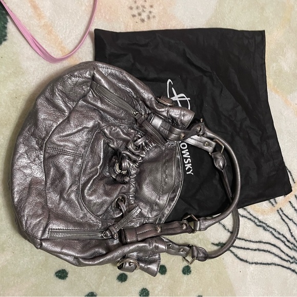 B. Makowsky Handbag, Silver Grey Leather - Picture 12 of 16